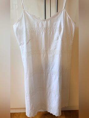Rue Blanche Belgium White Cotton Lace Slip Dress XL Romantic European Boutique